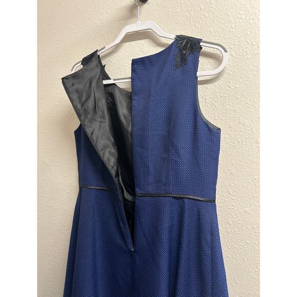 Black Label By Evan Picone Women's Blue Textured Floral Sleeveless Dress Size 10 - Picture 10 of 11